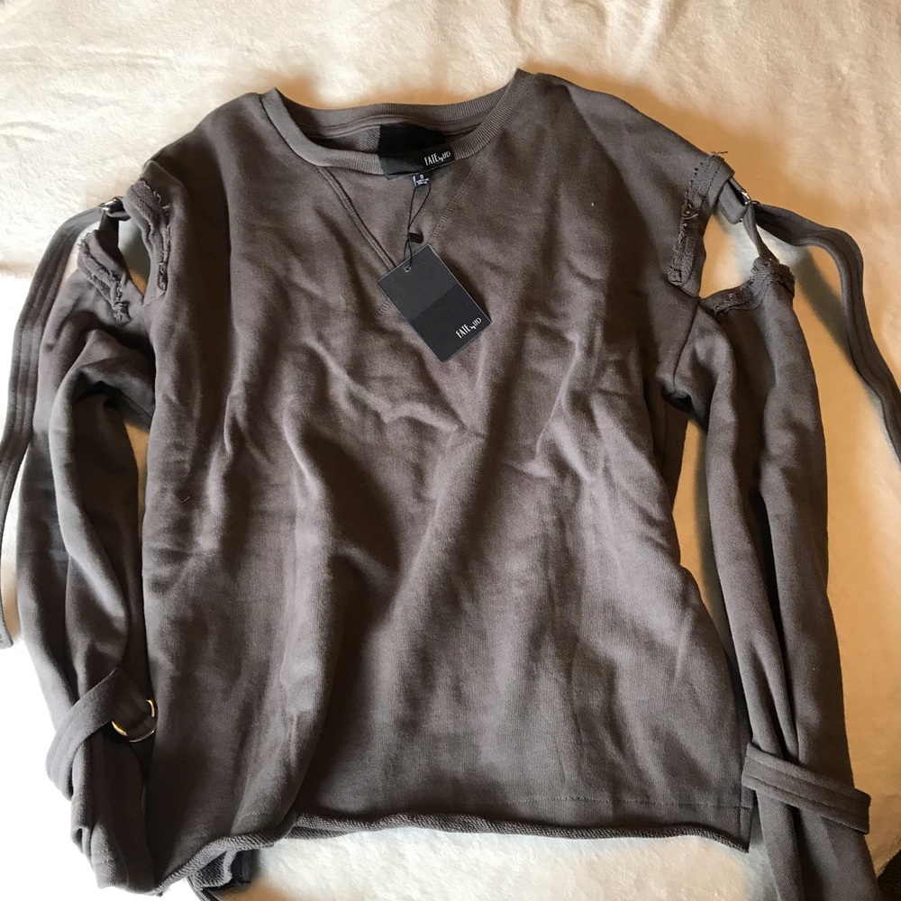 Grey sweater with open shoulders